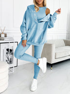Comfortable & Stylish Grey Three-Piece Sweatshirt Set for Women - Includes Vest, Top, and Pants