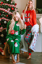 Cozy "ALL IS BRIGHT" Graphic Christmas Plaid Pajama Set for Women - Festive Long Sleeve Top & Jogger Pants