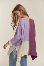 Adora Side Slit Color Block Long Sleeve Sweater