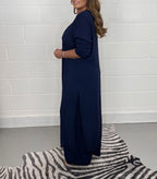 Elegant V-Neck Tie-Front Casual Two-Piece Set: Long Top and Wide-Leg Pants