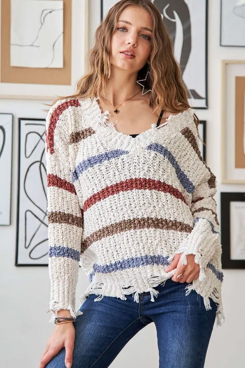 ADORA Frayed Edge Stripe Sweater