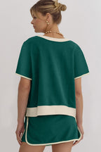 Evergreen Colorblock Edge Drop Shoulder T Shirt and Skort 2Pcs Set