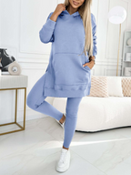 Cozy & Stylish: Women's Fashion Solid Color Hoodie and Lined Leggings Two-Piece Set for Spring/Fall