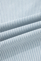 Sky Blue Stripe Button Flap Pocket Cuffed Hem Wide Leg Jeans