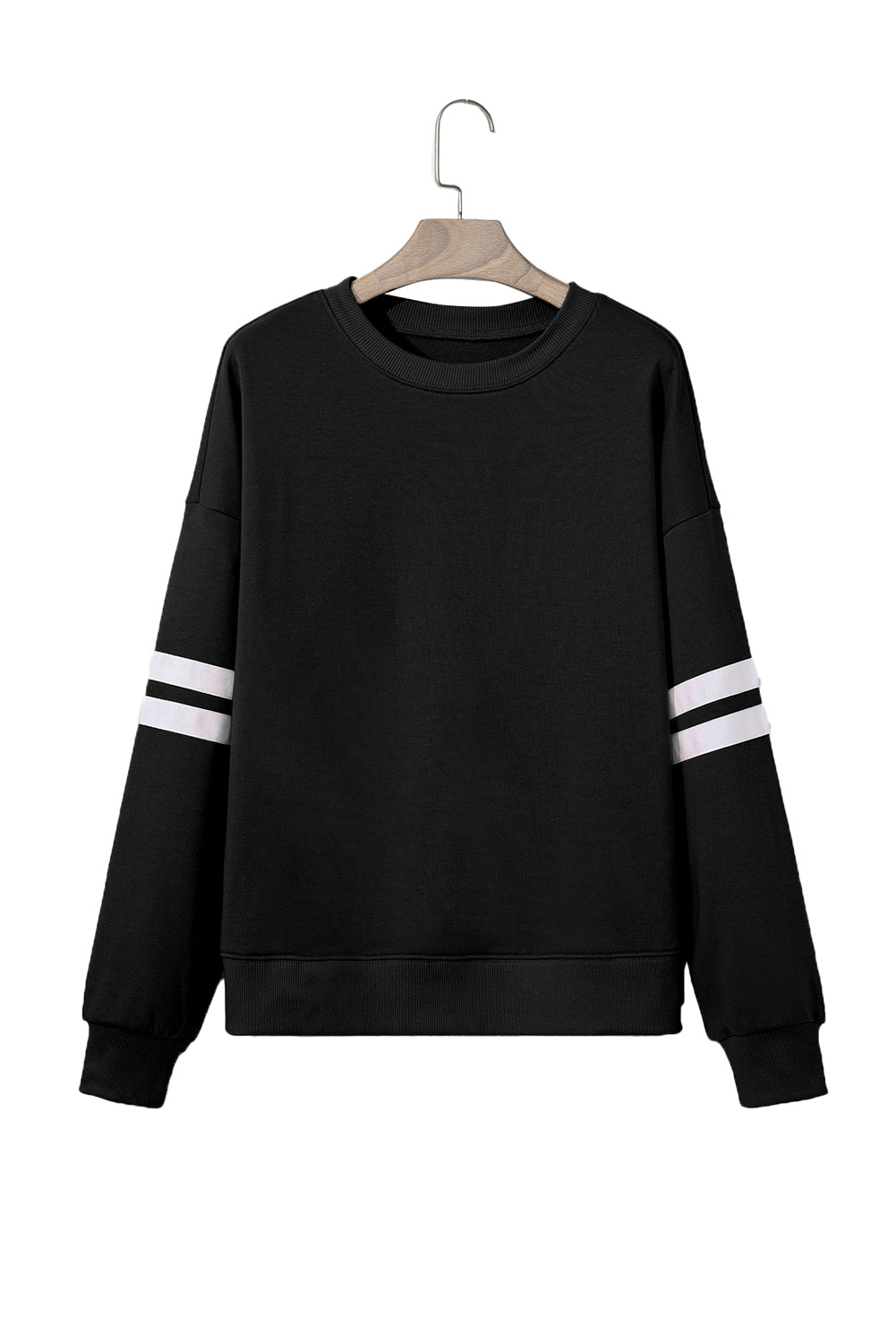 Black Varsity Striped Detail Drop Shoulder Oversized Sweatshirt