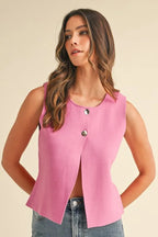 Annie Wear Metal Button Detail Crop Sweater Vest