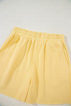 Yellow Cream Button Collar Drop Shoulder Pullover and Shorts 2pcs Outfit