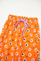 Orange Halloween Print Lapel Shirt Long 2pcs Pajama Set