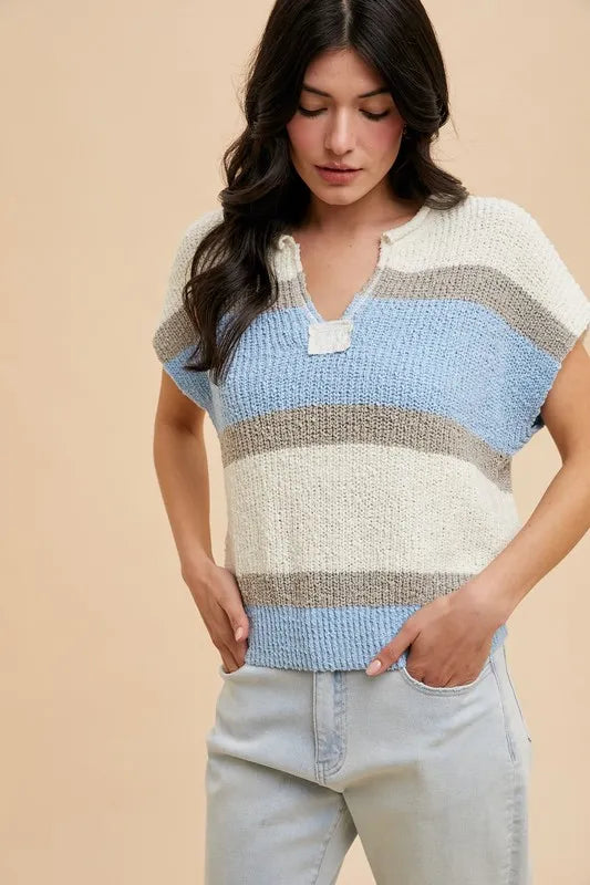 Annie Wear Low Gauge Color Block Textured Sweater Top