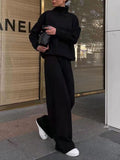 Chic Solid Color Loose Casual Knitted Two-Piece Suit - Long Sleeve Top & Pants Set