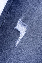 Real Teal Folded Cuffs Distressed Straight High Waist Jeans