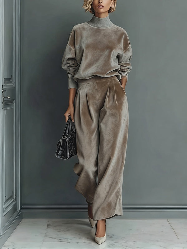 Women's Luxurious Velvet Turtleneck Casual Warm Suit - Perfect for Everyday Elegance