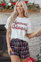 Pink Mama Claus Plaid Letter Tee Nutcracker Shorts 2pcs Lounge Set
