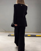 Chic Striped Blazer and Wide Leg Pants Two-Piece Set - Perfect for Daily, Holiday, and Going Out
