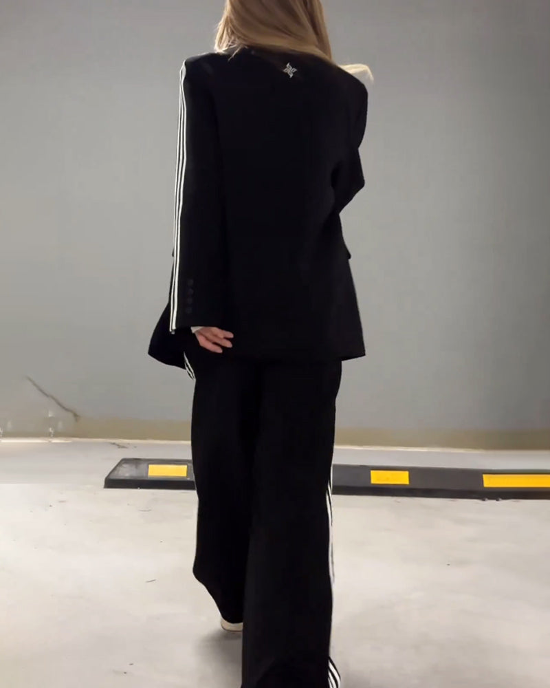 Chic Striped Blazer and Wide Leg Pants Two-Piece Set - Perfect for Daily, Holiday, and Going Out