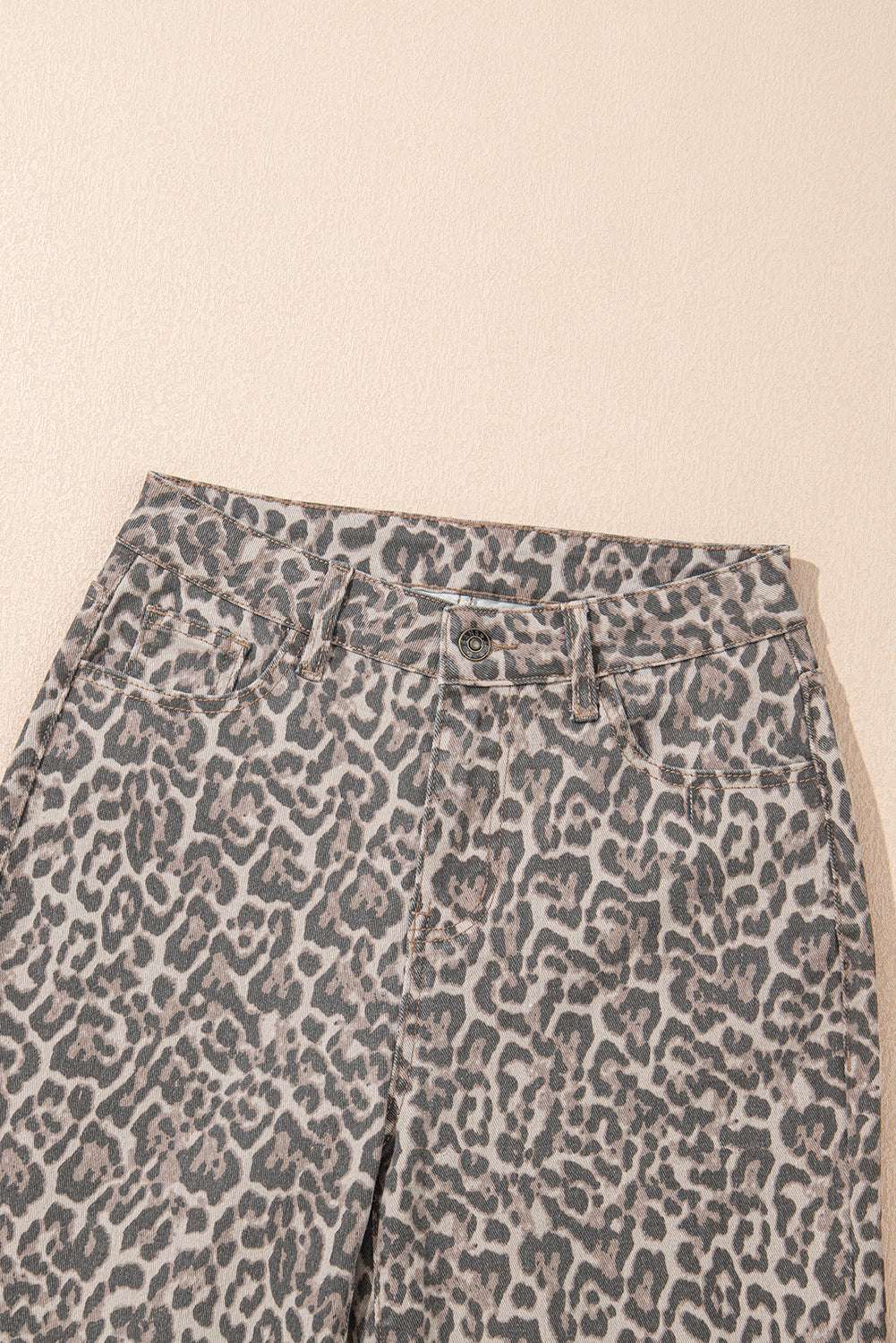 Brown Leopard Frayed Edge Wide Leg High Waist Jeans