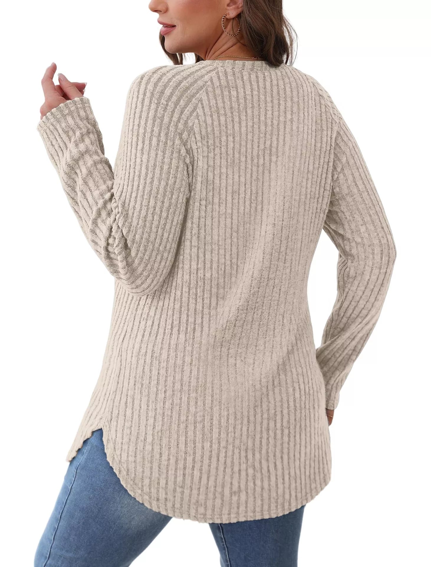 Casual Ribbed Knit Long Sleeve T-Shirt