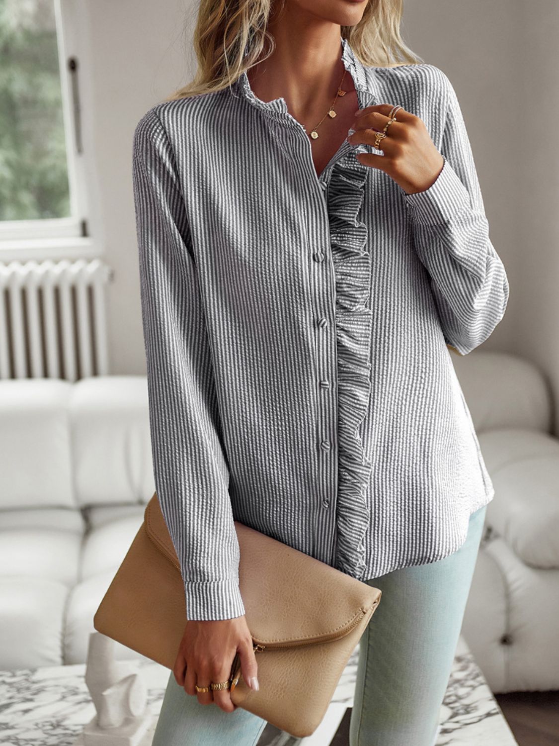 Laura's Ruffle Trim Long Sleeve Shirt
