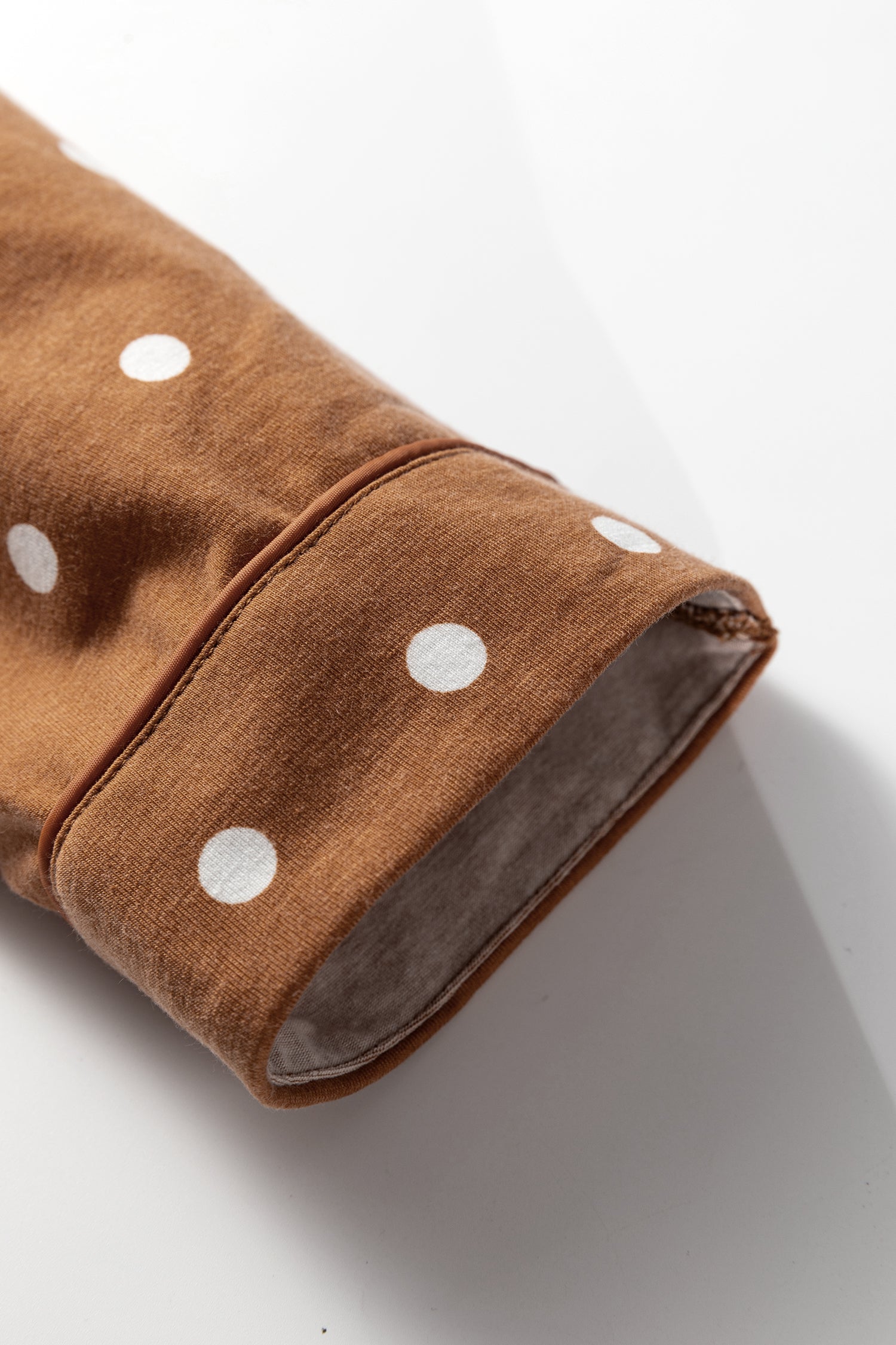 Brown Polka Dot Print Long Sleeve Shirt and Pant 2-Piece Pajama Set for Women - Comfortable Sleepwear