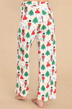 Cozy White Printed Christmas Pattern Button-Up Sleepwear Set - Short Sleeve Top & Loose Pants