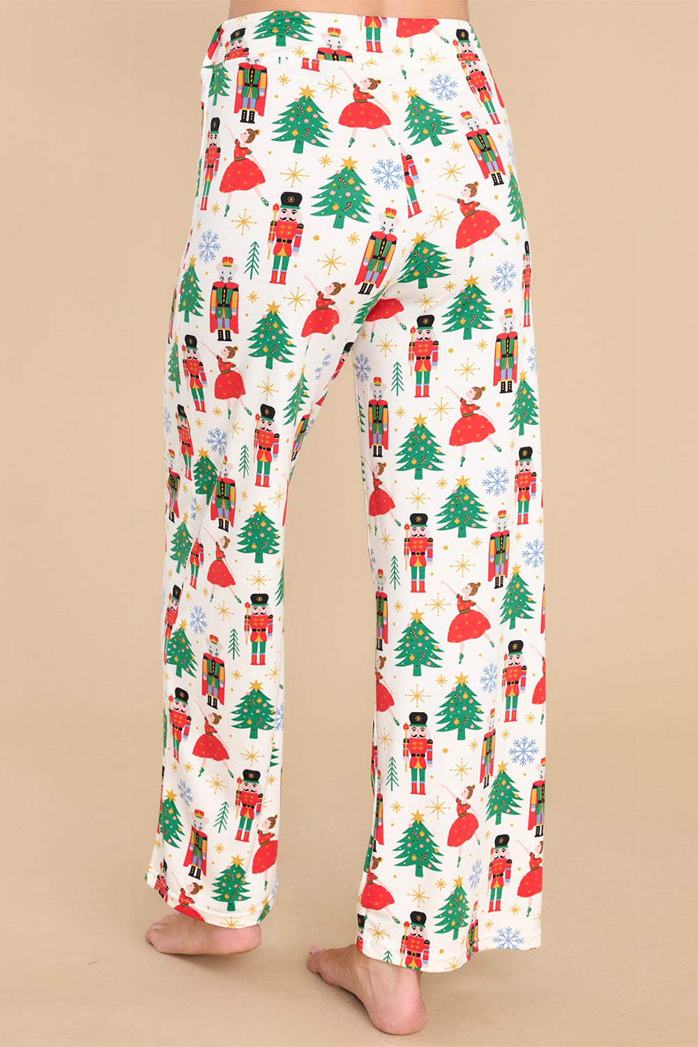 Cozy White Printed Christmas Pattern Button-Up Sleepwear Set - Short Sleeve Top & Loose Pants