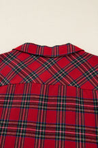 Dearlovers Women's Red Plaid Contrast Patched Christmas Holiday Long Sleeve Shirt and Short 2-Piece Pajama Set