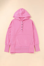 Pink Batwing Sleeve Pocketed Henley Hoodie