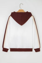 Coffee Color Block Patchwork Athleisure Hooded Sweatshirt