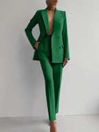 Chic Solid Color Blazer & High Waist Pants Set - Versatile Commuting & Business Attire