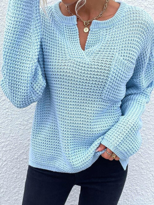 Blue Zone Planet |  Notched Long Sleeve Sweater
