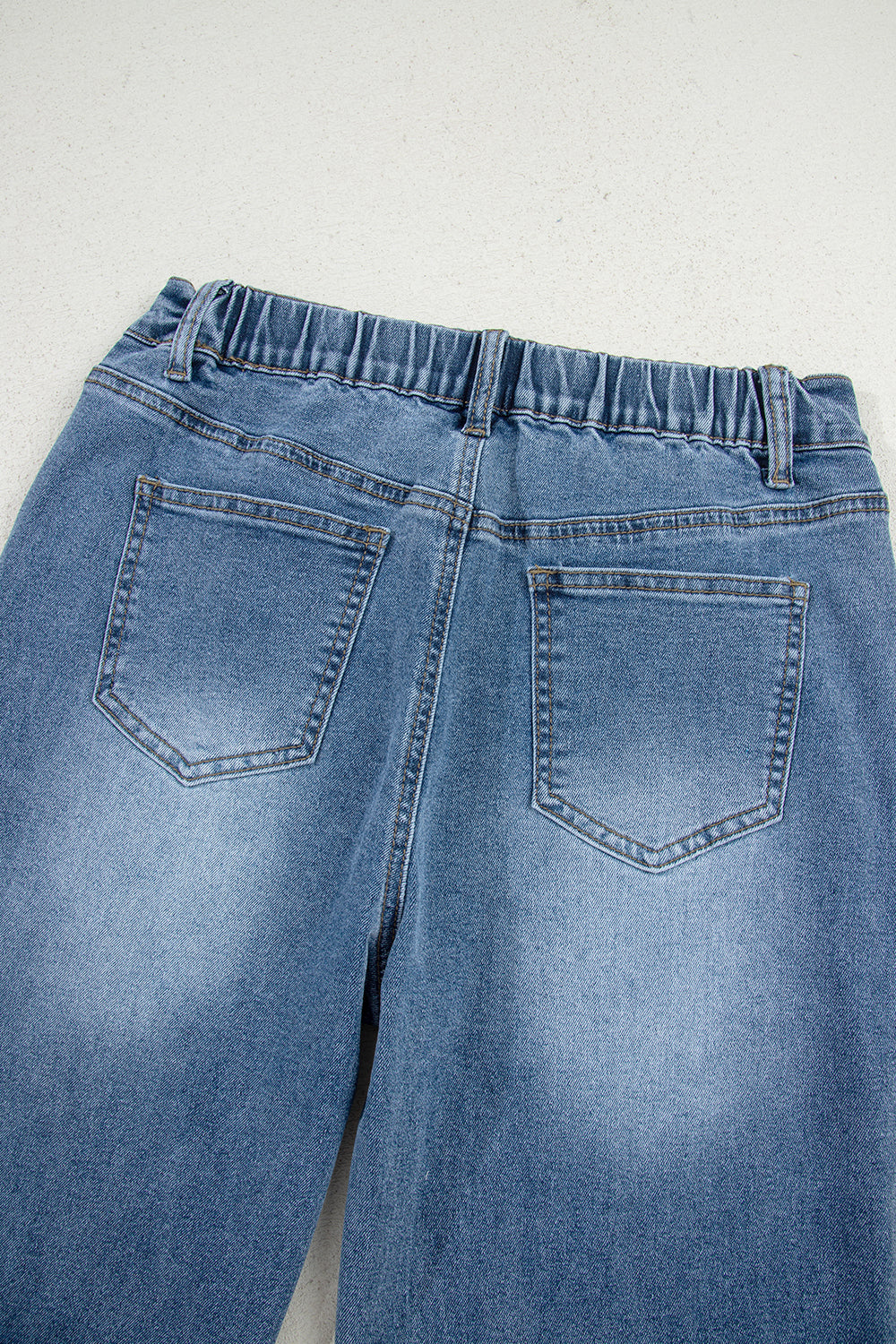 Stone Blue Star Patchwork Cropped Wide Leg High Waist Jeans