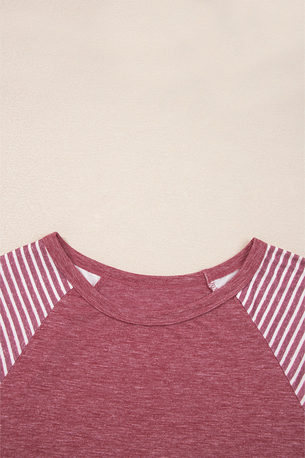 Mineral Red Contrast Print Striped Raglan Long Sleeve Loose Top