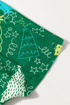 Festive Green Christmas Tree Print V-Neck Tee and Cozy Pants Lounge Set for Holidays