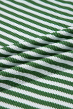 Green Stripe Thermal Knit Drop Shoulder Casual Top