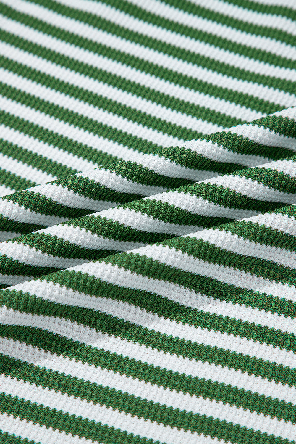 Green Stripe Thermal Knit Drop Shoulder Casual Top