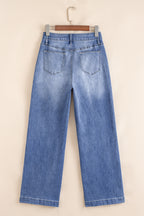 Beau Blue Tailored Center Seam Detail Straight Loose High Rise Jeans