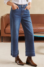Real Teal Raw Hem Straight Leg Loose High Waist Jeans
