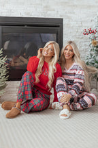 Black Retro Christmas Pattern Loose Pullover 2pcs Lounge Pant Set