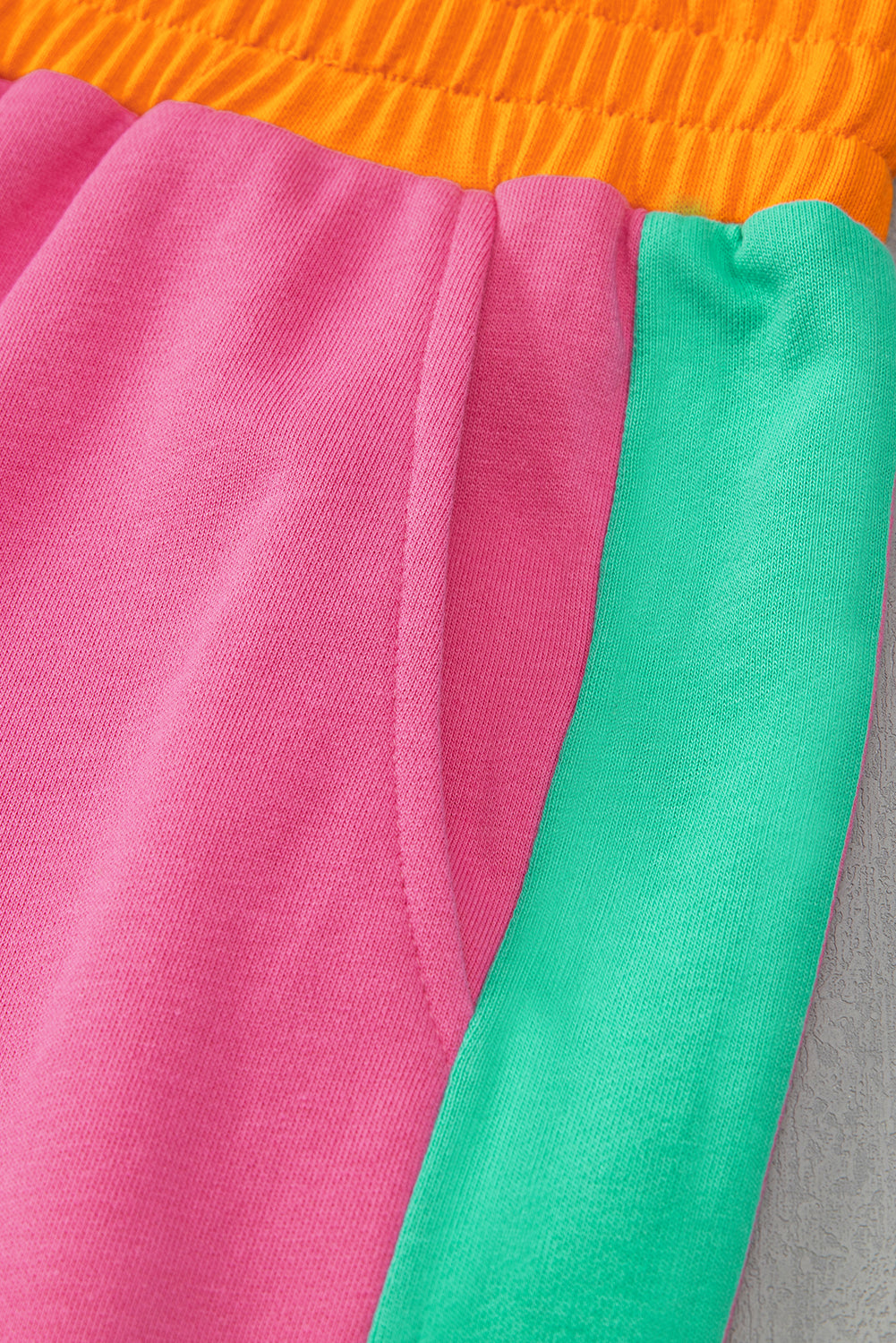 Rose Red 2pcs Color Block Pullover Loose Pant Set