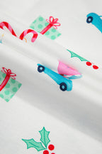 Festive White Christmas Print Lapel Shirt and Pants Sleepwear Set