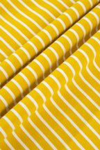 Yellow Stripe Color Block Drawstring V Neck Loose Fit Hooded Top