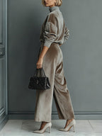 Women's Luxurious Velvet Turtleneck Casual Warm Suit - Perfect for Everyday Elegance