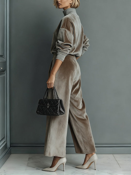 Women's Luxurious Velvet Turtleneck Casual Warm Suit - Perfect for Everyday Elegance