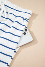 Sail Blue Striped Long Sleeve Top Drawstring Wide Leg Pants 2pcs Outfit