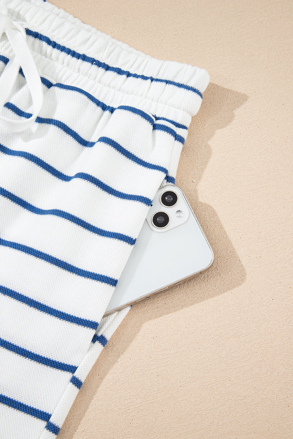 Sail Blue Striped Long Sleeve Top Drawstring Wide Leg Pants 2pcs Outfit