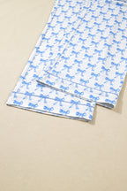 Sky Blue Bow Print Long Sleeve Shirt & Pants Pajama Set - Soft & Cozy Sleepwear for Women