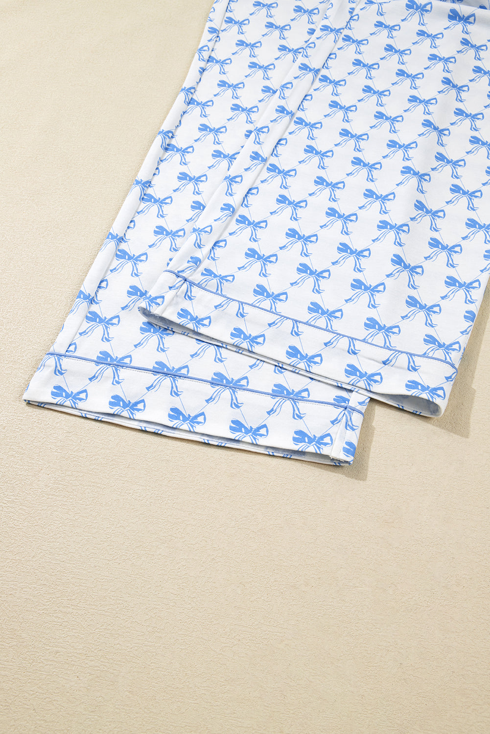 Sky Blue Bow Print Long Sleeve Shirt & Pants Pajama Set - Soft & Cozy Sleepwear for Women