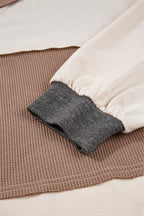 Jet Stream Color Block Waffled Patchwork Loose Henley Top