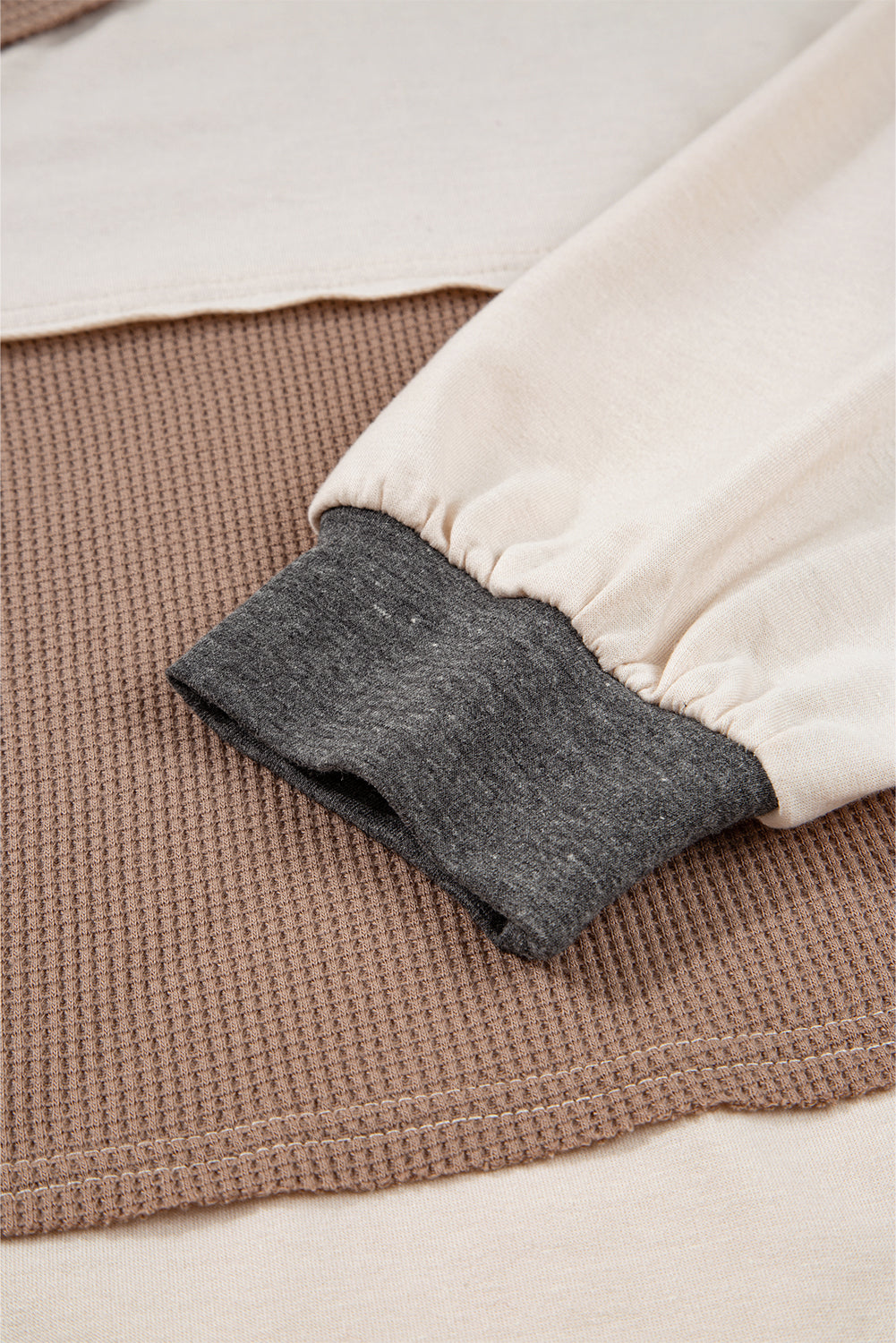 Jet Stream Color Block Waffled Patchwork Loose Henley Top