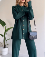 Women's Casual Striped Jacquard Knitted Two-Piece Sweater Set - Perfect for Daily Wear, Holidays, and Going Out - Autumn/Winter Collection